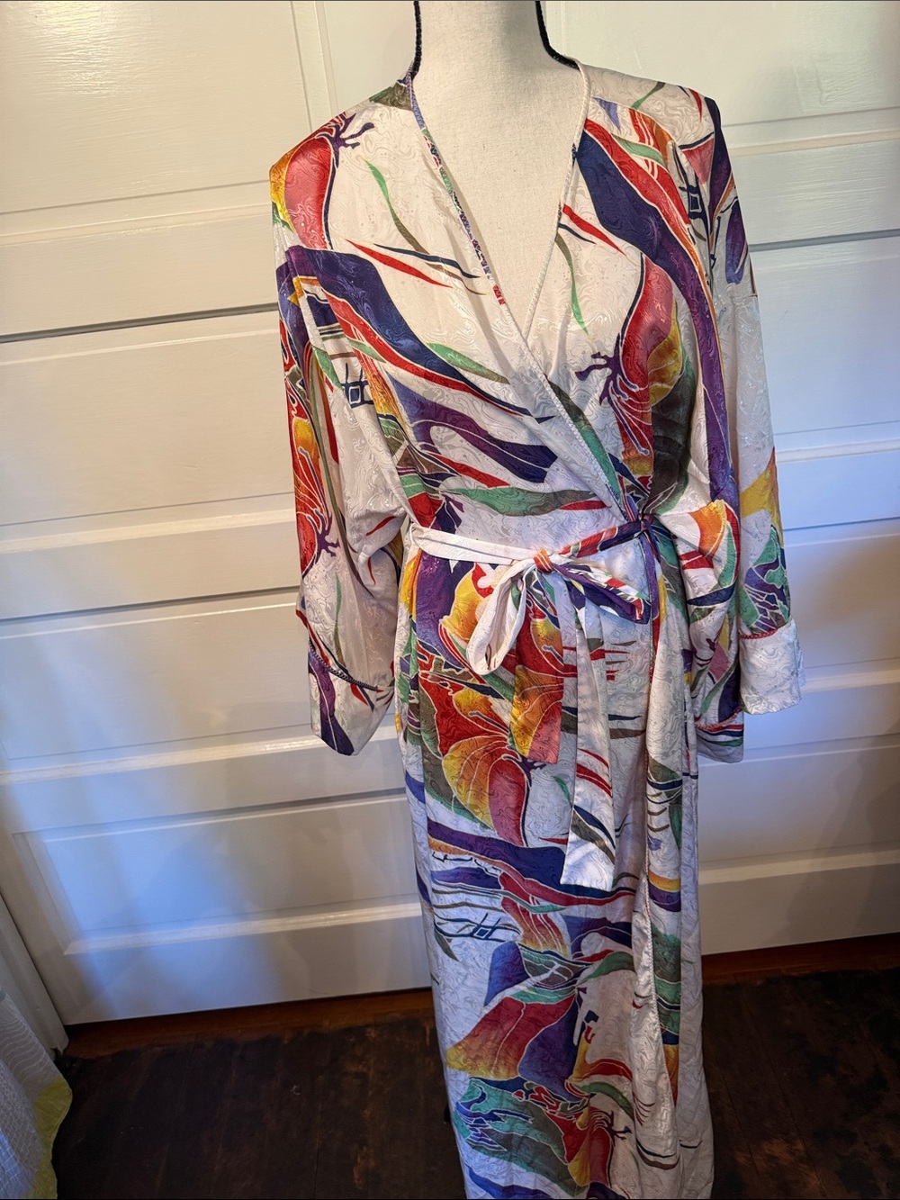 Vintage Mary McFadden Abstract Jacquard Hostess Robe Kimono Sleeve USA XL